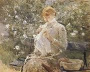 Berthe Morisot The Woman sewing at the courtyard USA oil painting artist